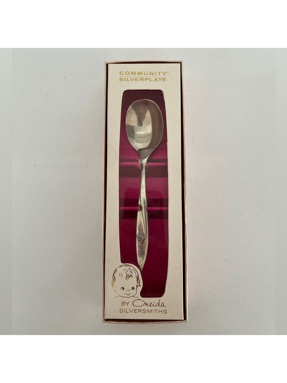 VINTAGE Oneida Baby Spoon Community Silverplate Morning Rose Original Package